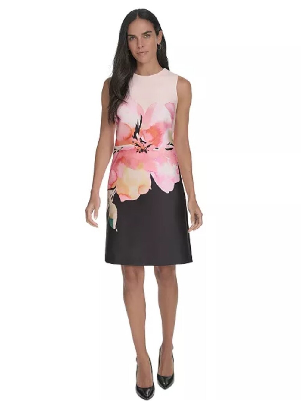 Calvin Klein Women 10P Floral Sheath Dress Pink Black Sleeveless NWT $134 Party